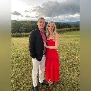 LuLu’s Red Cascading Crush Red Tiered Bustier Midi Dress